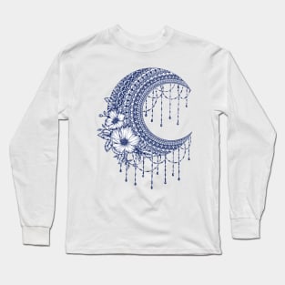 Blue ink chandelier moon mandala Long Sleeve T-Shirt